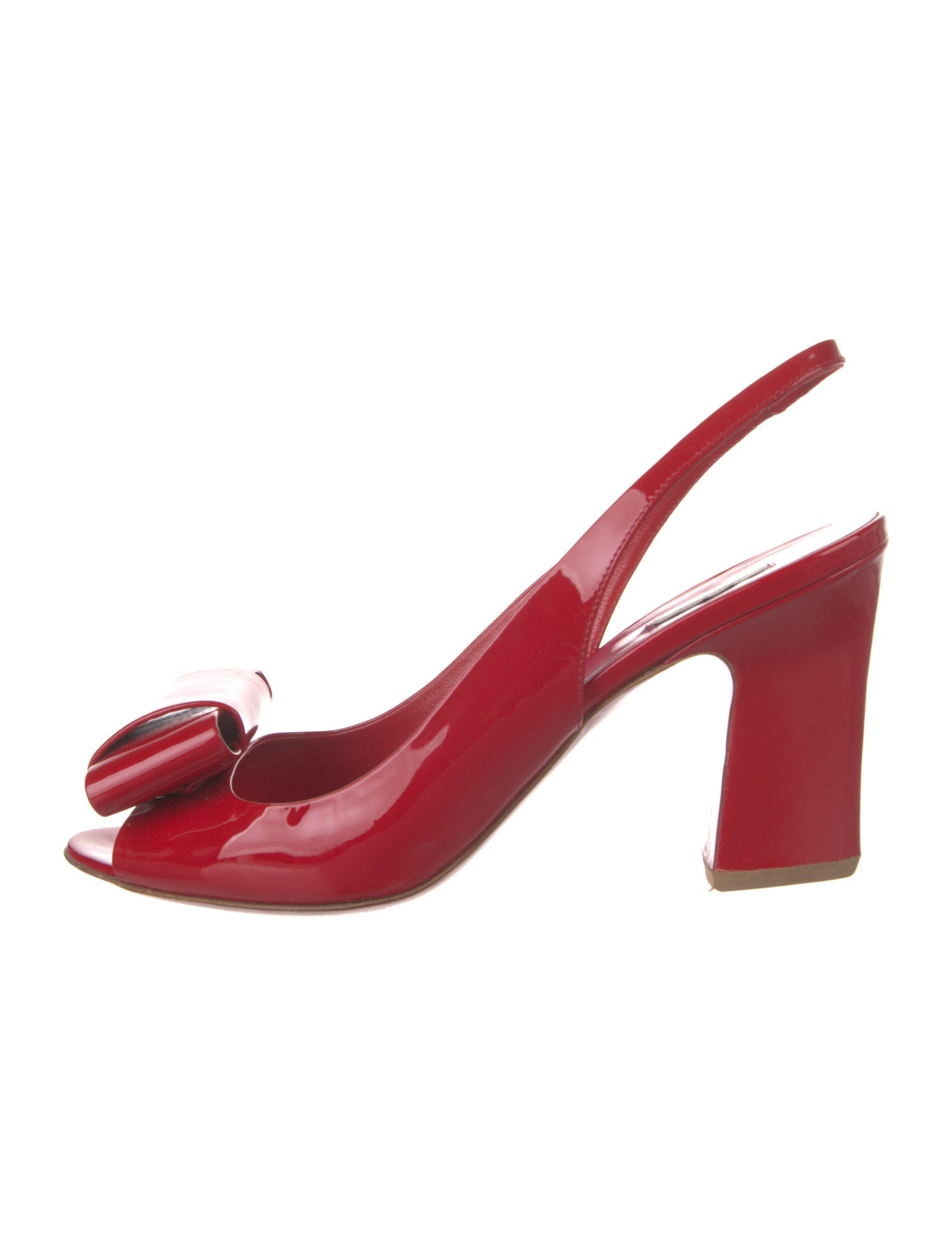Miu Miu Patent Leather Bow Accents Slingback Pumps